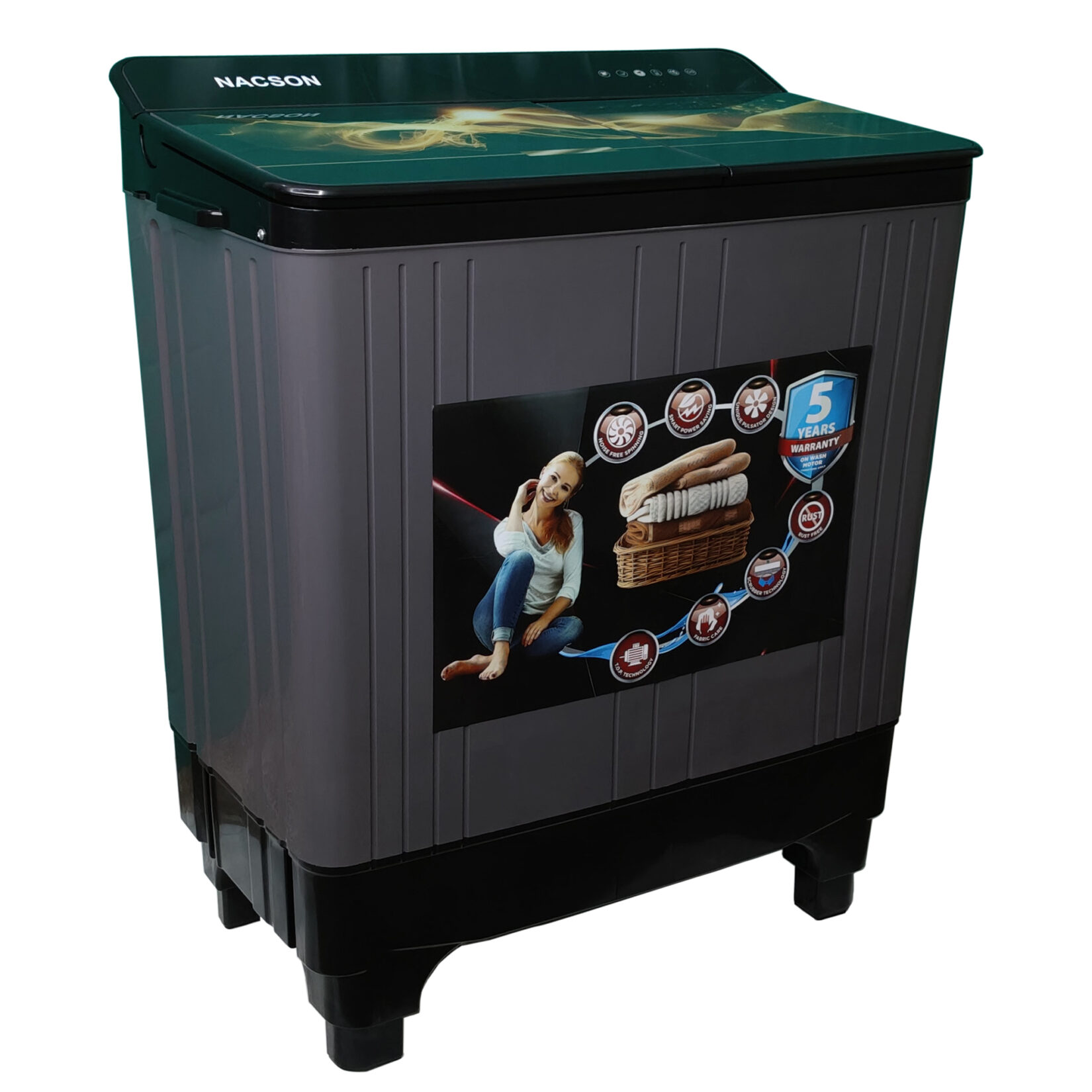 Nacson 7.5 kg Semi Automatic Top Load Black (NS7525SE) - Image 2